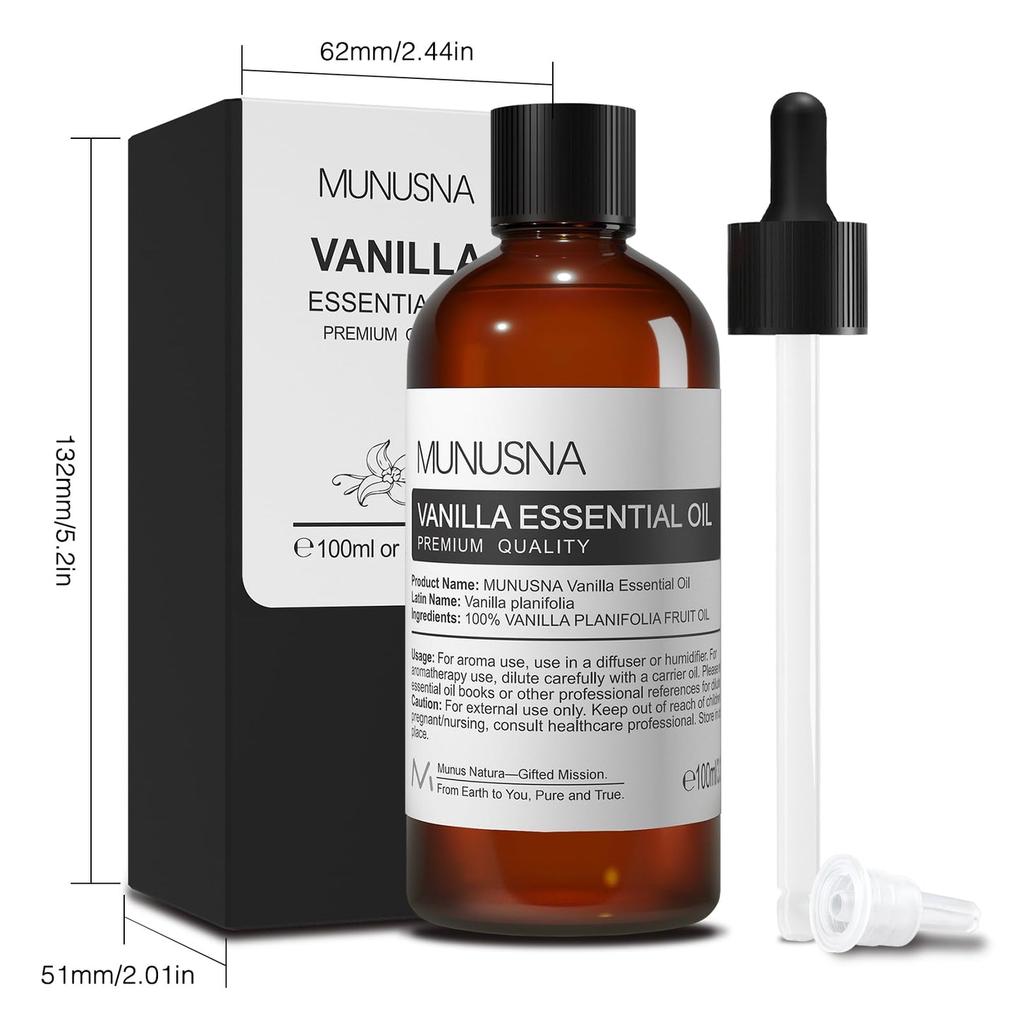 MUNUSNA Vanilla Essential Oil – 100% Natural & Pure (100ml) for Skin Care & Aromatherapy