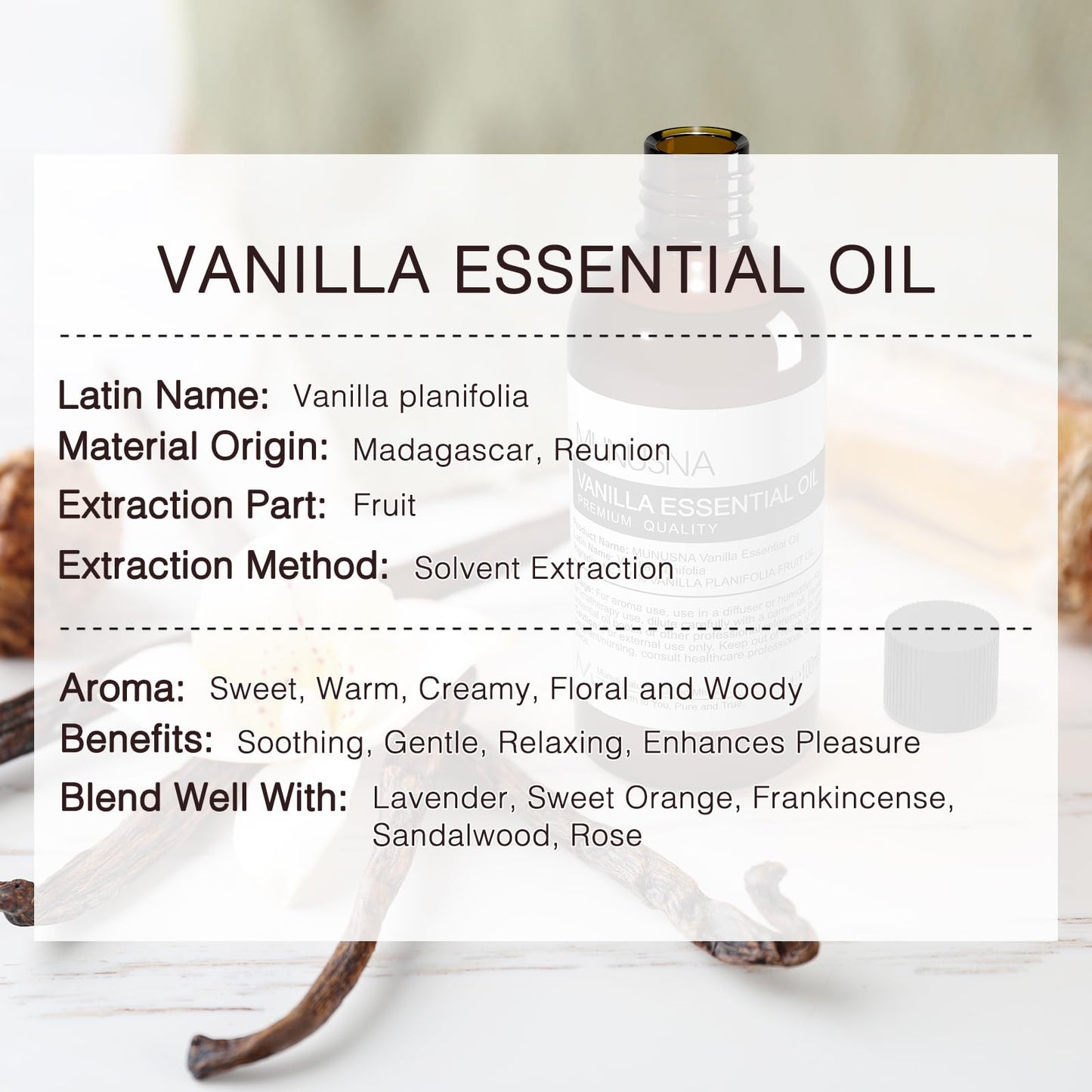 MUNUSNA Vanilla Essential Oil – 100% Natural & Pure (100ml) for Skin Care & Aromatherapy
