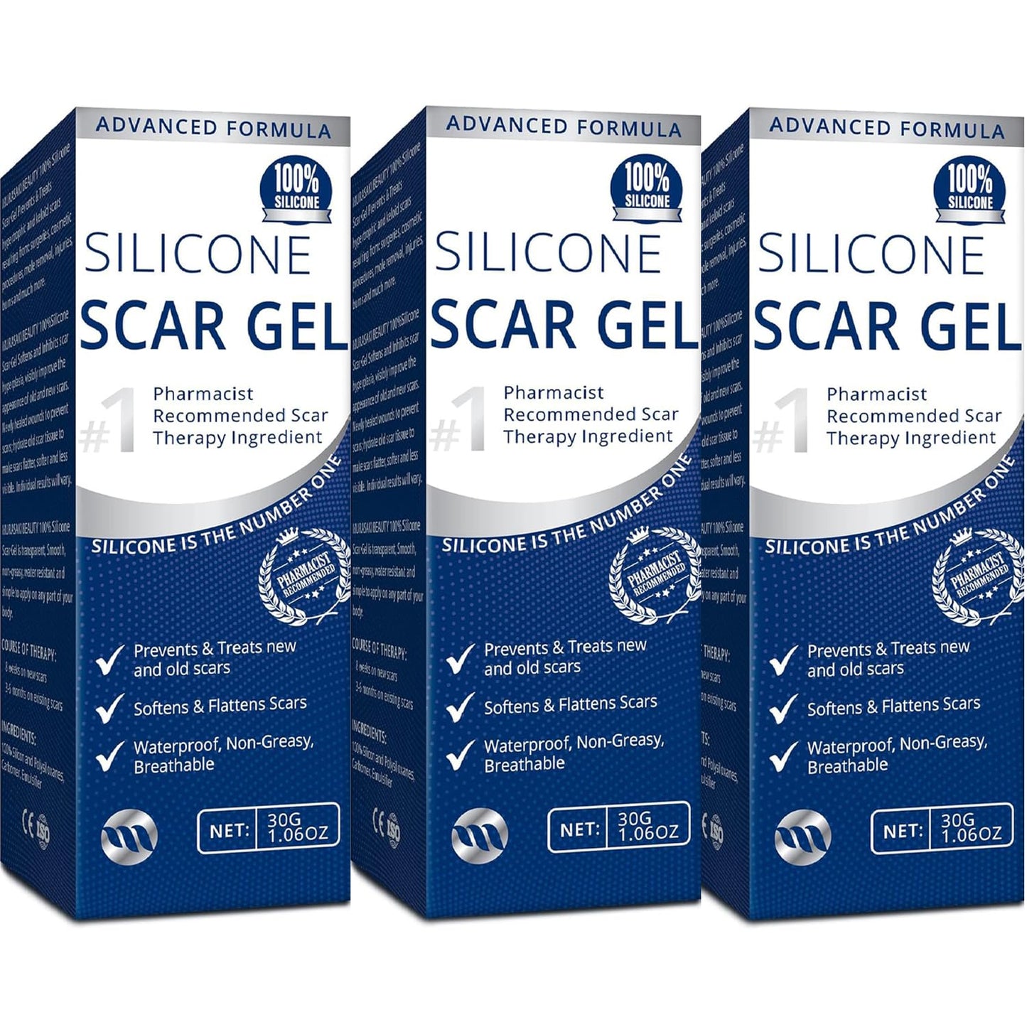 Murasaki Beauty 100% Silicone Scar Gel 3-Pack | Scar Cream for Surgical Scars, Acne & Burns