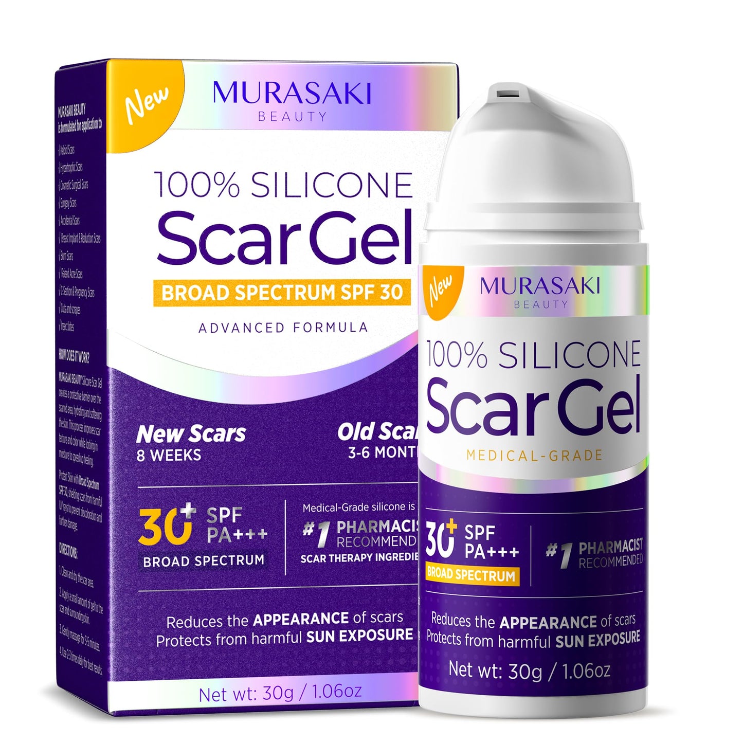MURASAKI BEAUTY Silicone Scar Gel SPF 30 – Medical-Grade Scar Cream (1.06oz)