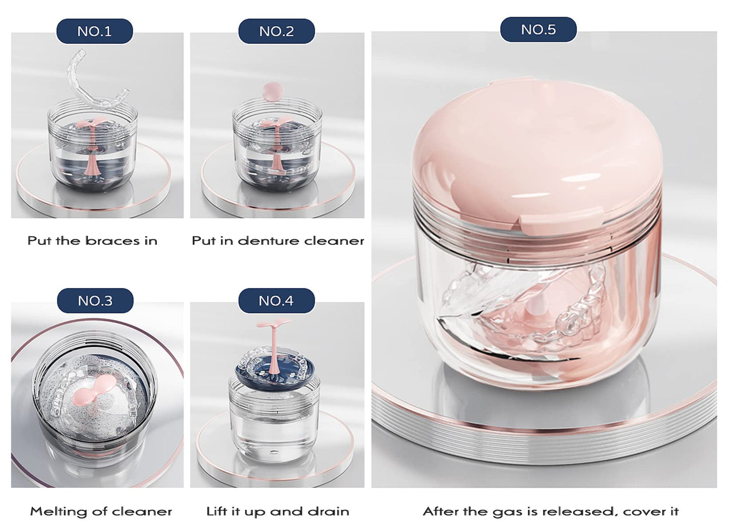 MURRI&MURRDI Pink Retainer Mouth Guard Soak Container – Denture Bath Case with Strainer