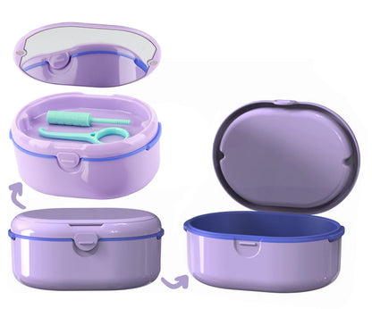 MURRI&MURRDI Retainer Case – Purple Denture Bath Box with Strainer Basket