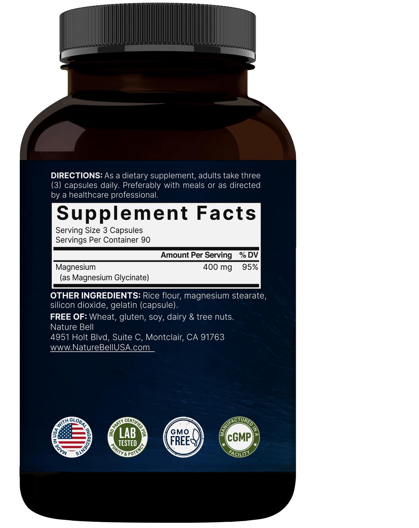 NatureBell Magnesium Glycinate 400mg | 270 Capsules | Chelated for High Absorption | Non-GMO, Gluten-Free, Vegan