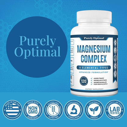 Purely Optimal Magnesium Complex — 6 Forms (Glycinate, Citrate & Malate) | Sleep, Stress & Muscle Support | 120 Caps