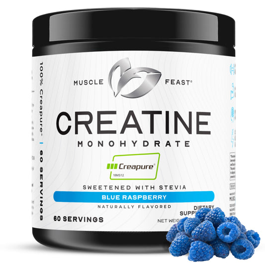 Muscle Feast Creapure Creatine Monohydrate Powder – Vegan, Gluten-Free, Keto Friendly – Natural Blue Raspberry, 300g BritishVita | Premium UK Vitamins & Wellness Supplements
