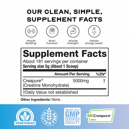 Muscle Feast Creapure Creatine Monohydrate Powder – Unflavored, Vegan & Keto-Friendly, 2lb