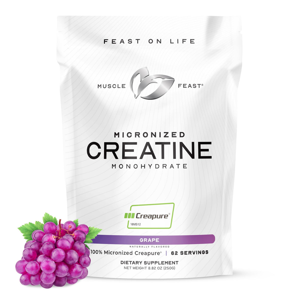 Muscle Feast Creapure Micronized Creatine Monohydrate Powder – Grape, 250g | Easy Mix, Gluten-Free BritishVita | Premium UK Vitamins & Wellness Supplements
