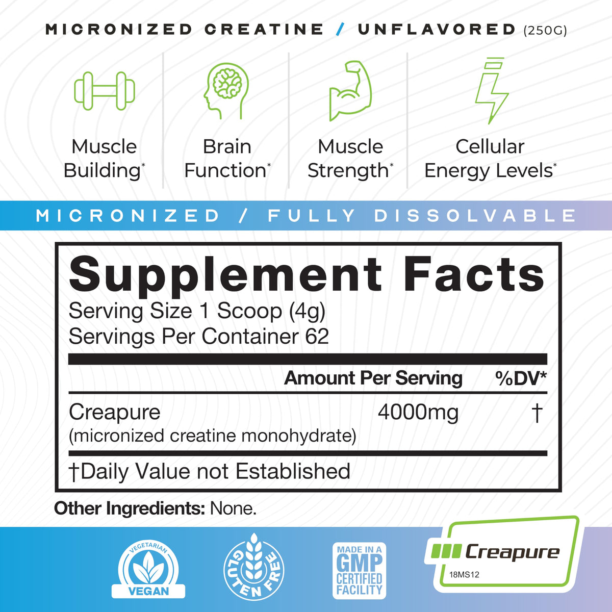 Muscle Feast Creapure Micronized Creatine Monohydrate Powder – Unflavored, 250g | Vegan & Gluten-Free BritishVita | Premium UK Vitamins & Wellness Supplements