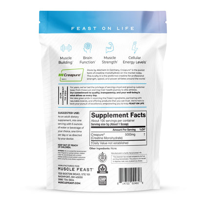 Muscle Feast Creapure Creatine Monohydrate Powder – Unflavored, Vegan & Gluten-Free, 500g