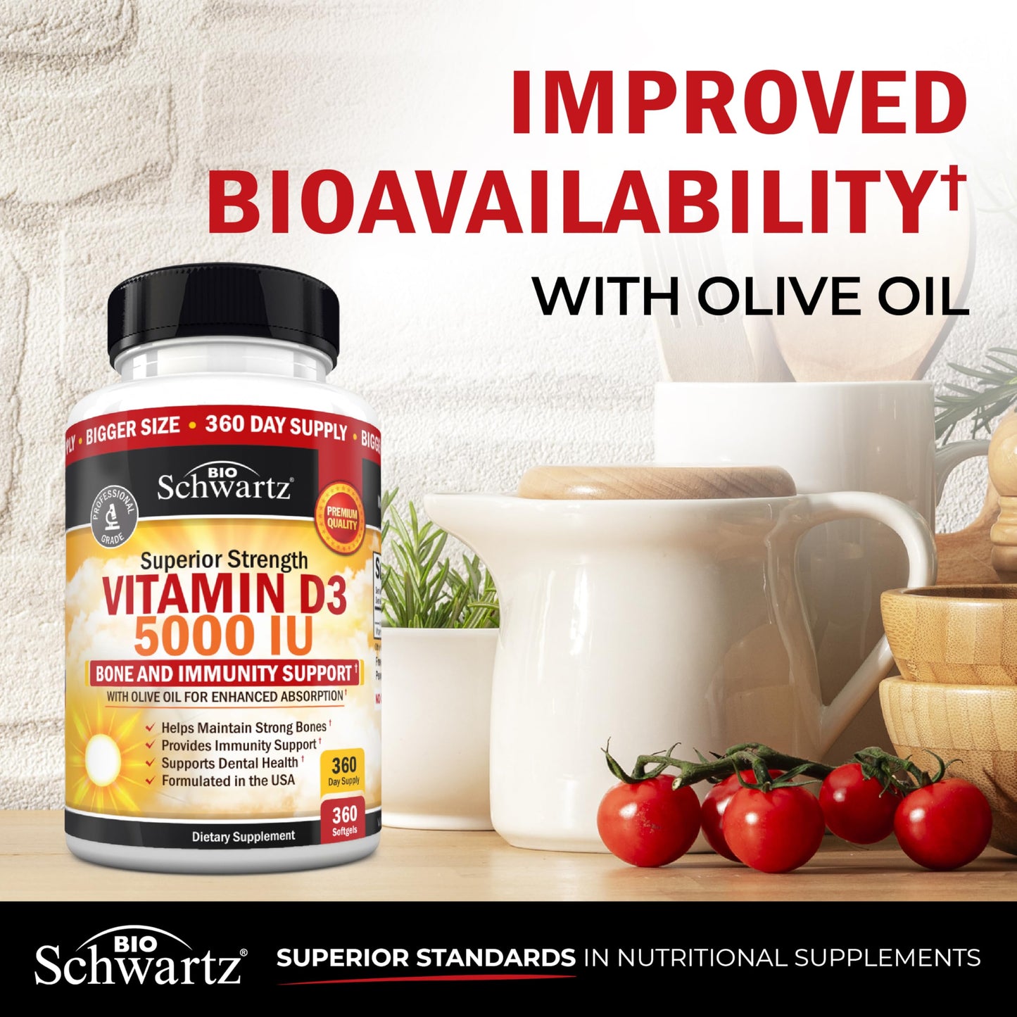 Vitamin D3 5000 IU with Olive Oil - Immune, Bone & Muscle Health