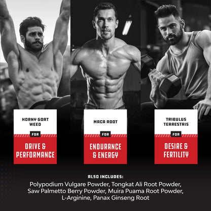 Extra Strength Testosterone Booster for Men – Natural Supplement with Horny Goat Weed, Maca, Tongkat Ali & Saw Palmetto