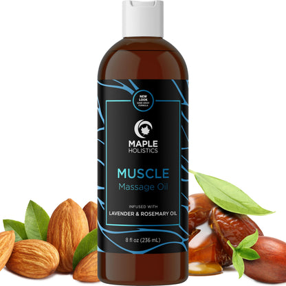 Muscle Massage Oil for Body – Lavender, Lemon & Rosemary (8 Fl Oz)