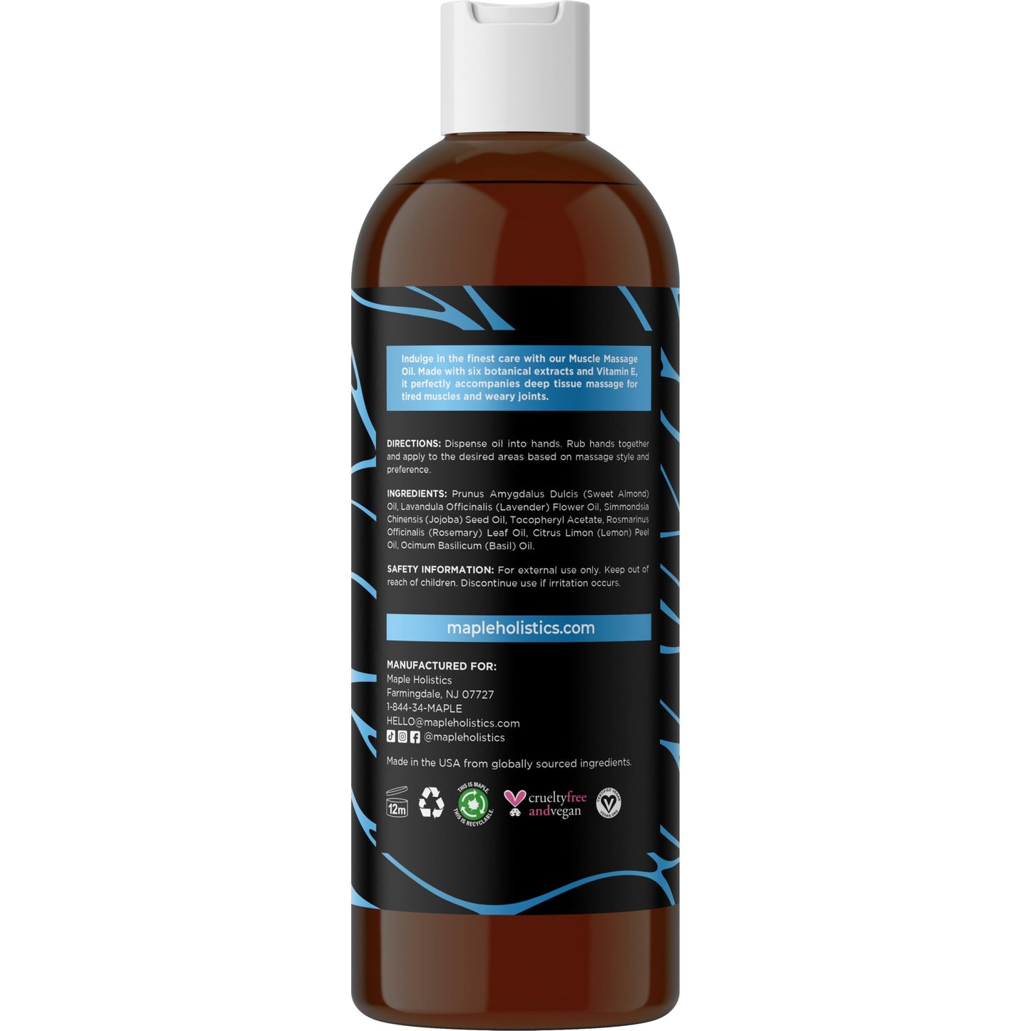 Muscle Massage Oil for Body – Lavender, Lemon & Rosemary (8 Fl Oz)