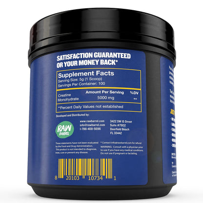 Raw Barrel No Bull Creatine Powder 500g | Monohydrate Creatine for Fast Recovery, Strength & Muscle