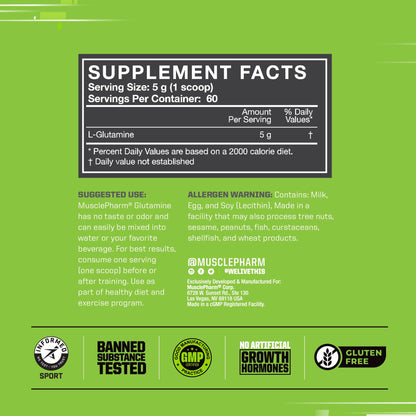 MusclePharm Glutamine Powder – 5g L-Glutamine, 60 Servings, Unflavored
