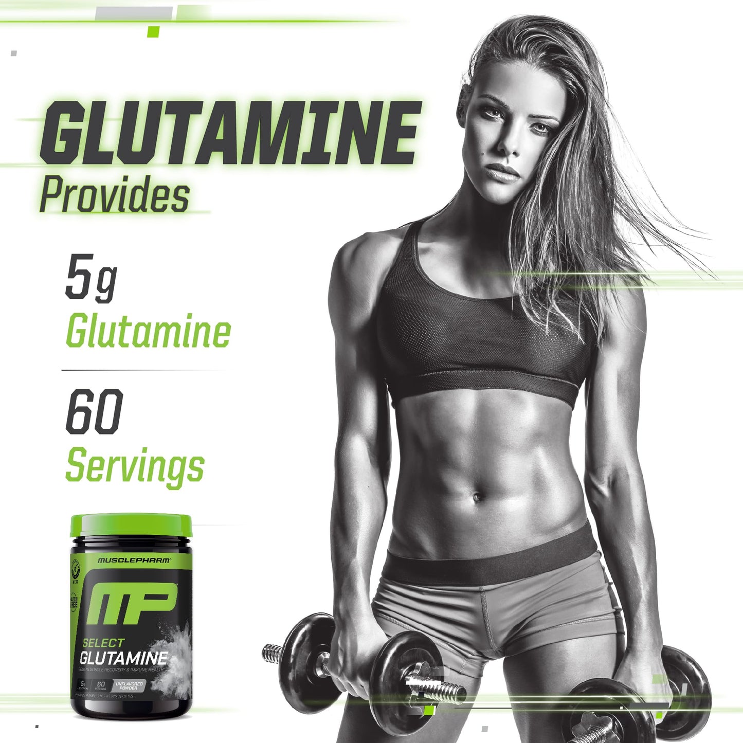 MusclePharm Glutamine Powder – 5g L-Glutamine, 60 Servings, Unflavored