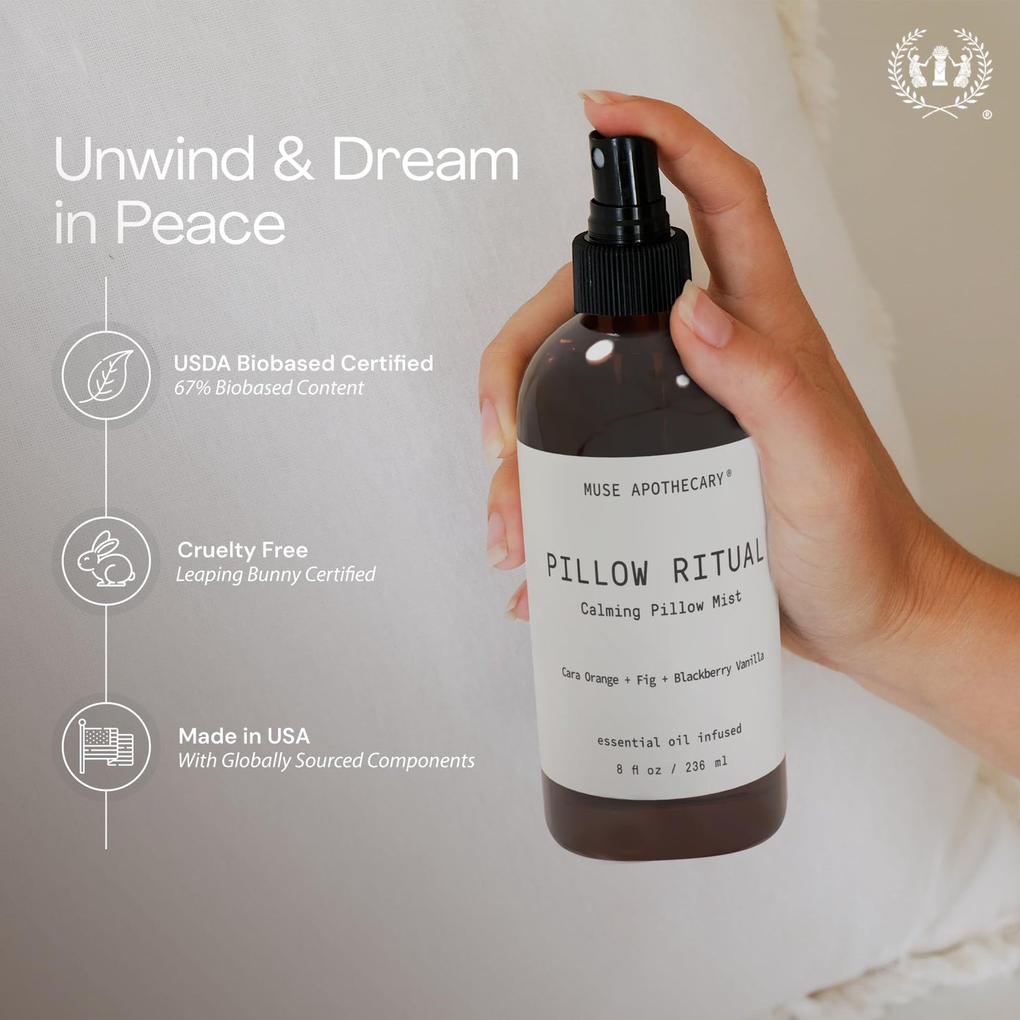 Muse Apothecary Pillow Ritual - Aromatic Pillow Mist (4 oz) Bergamot, French Lavender & Sandalwood