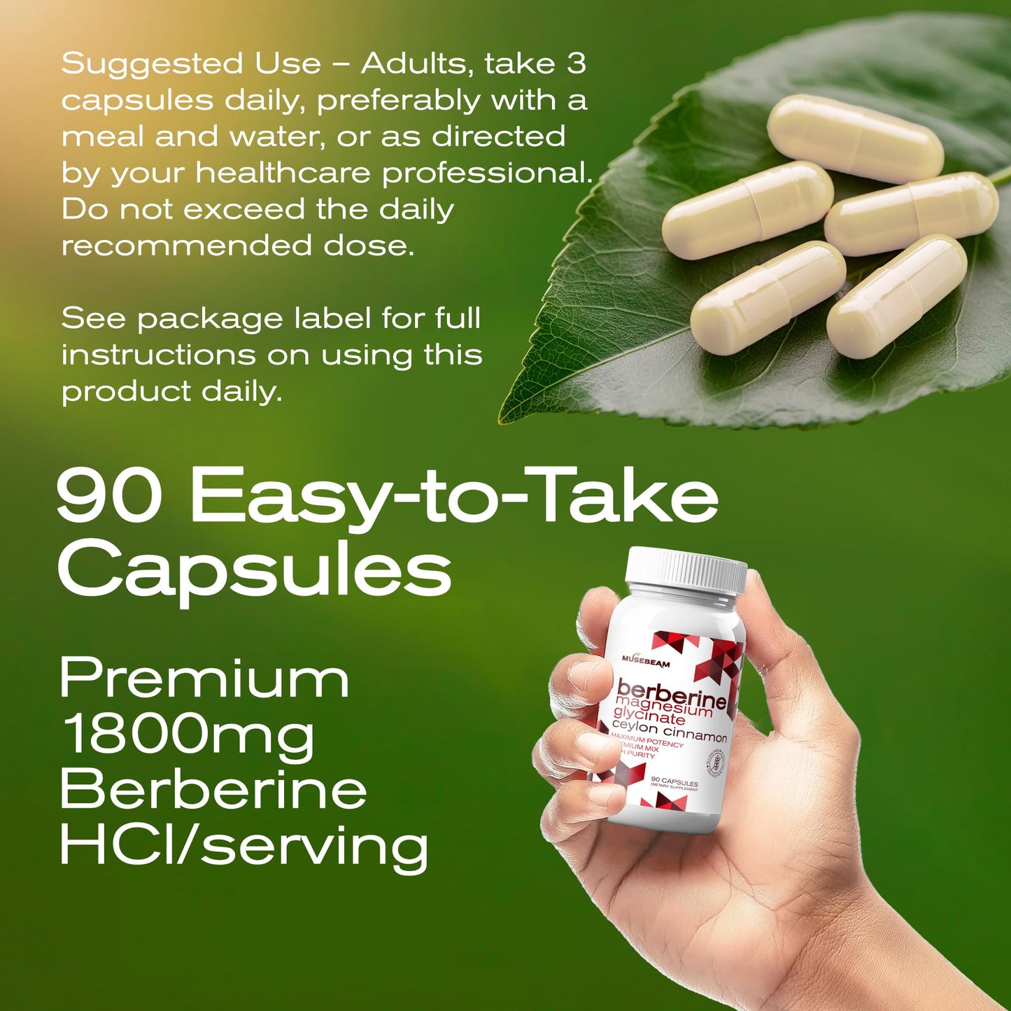 MuseBeam Berberine HCl Magnesium Glycinate 1800mg – Vegan & Gluten-Free