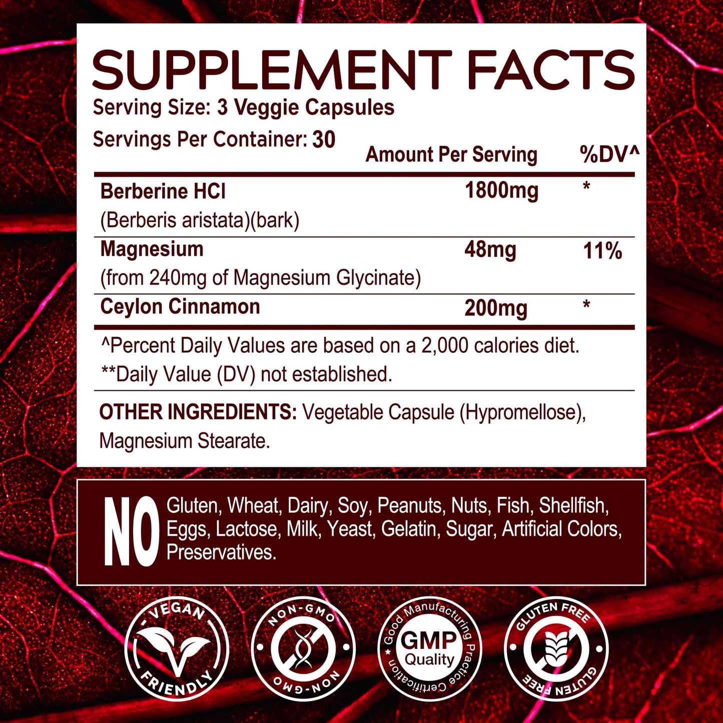 MuseBeam Berberine HCl Magnesium Glycinate 1800mg – Vegan & Gluten-Free