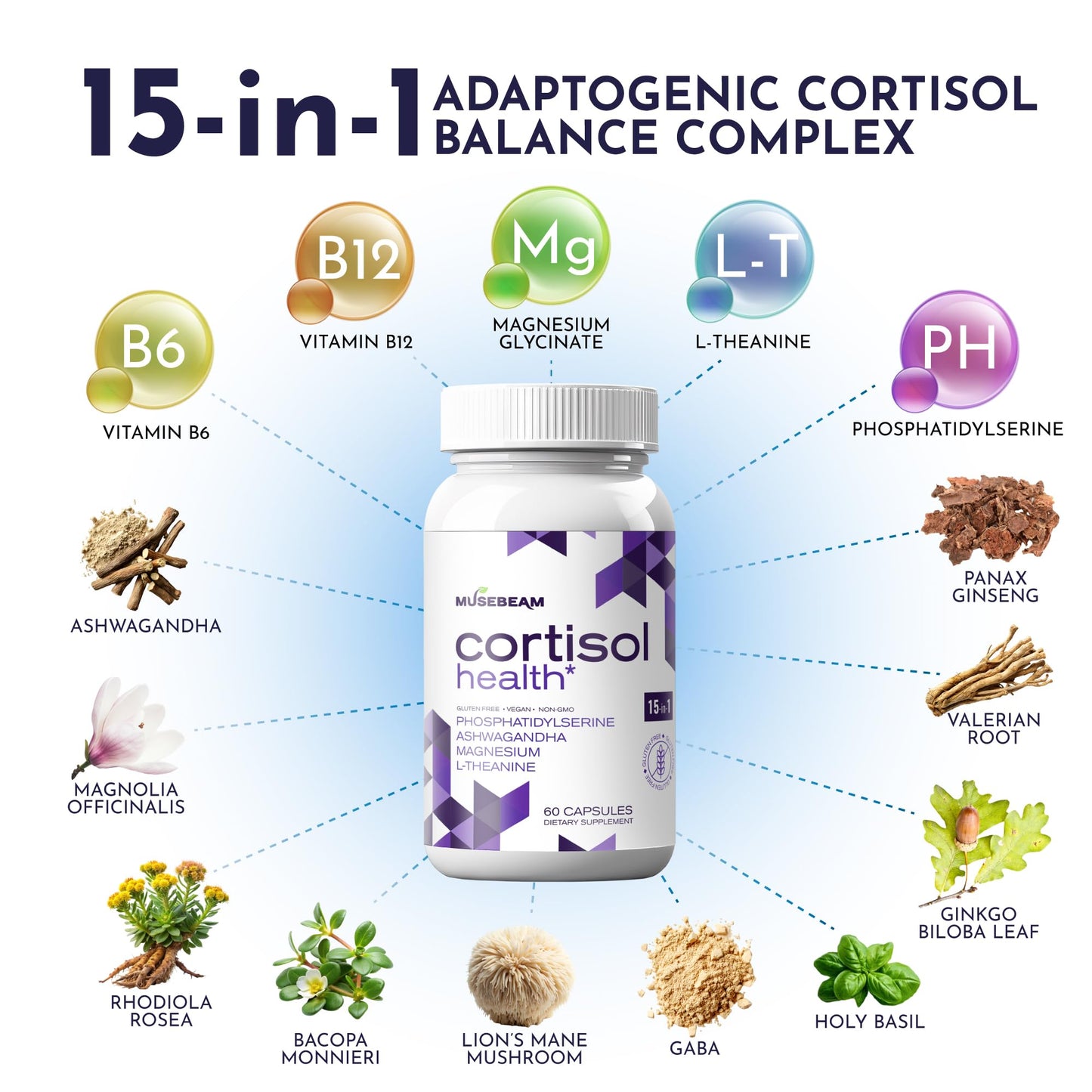 MuseBeam Cortisol Detox for Women & Men - Lower Cortisol & Balance Adrenal Health