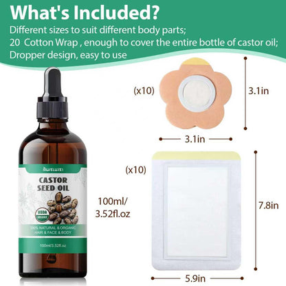 MuseLuxe 21-Piece Castor Oil Pack Wrap – Organic Cold-Pressed Kit