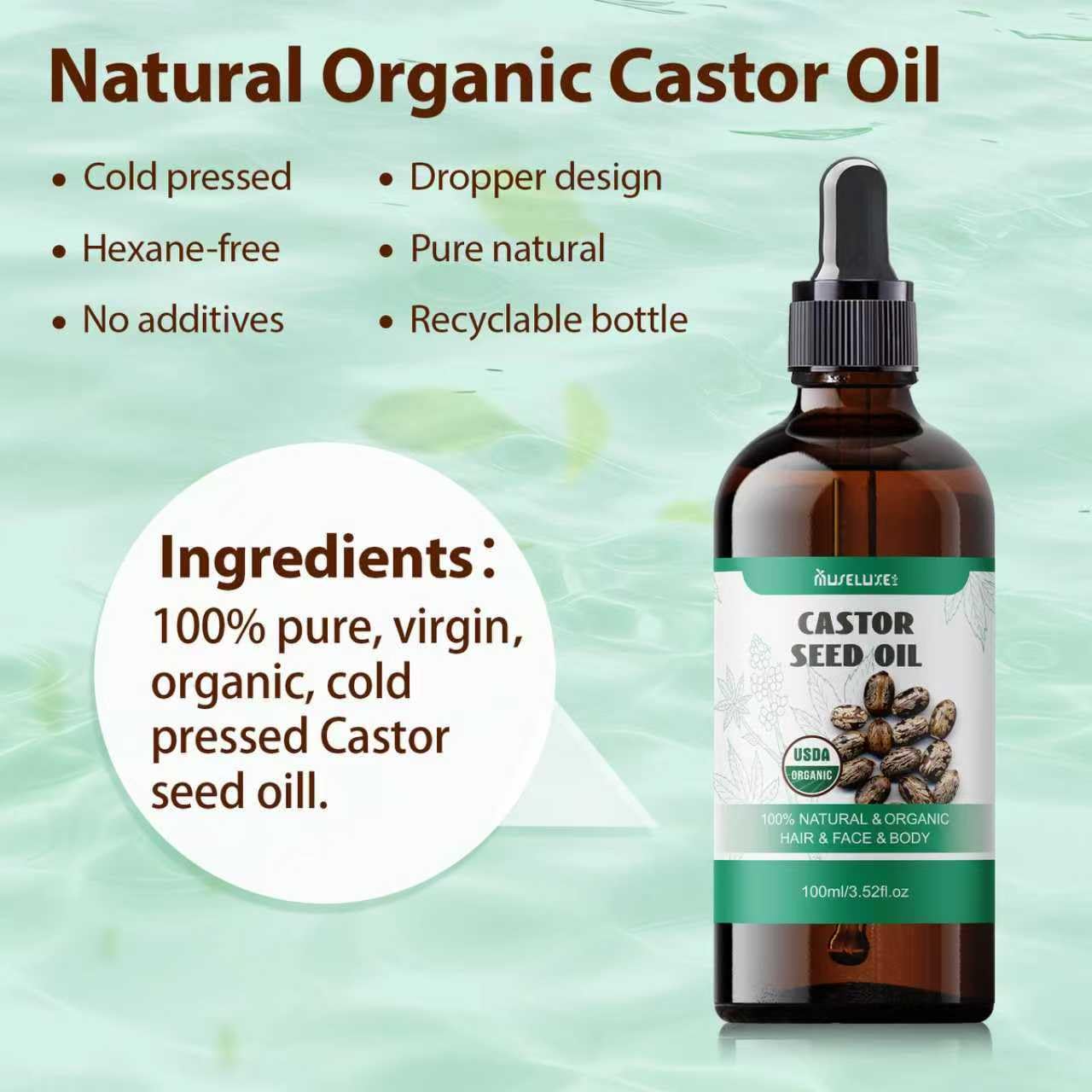 MuseLuxe 21-Piece Castor Oil Pack Wrap – Organic Cold-Pressed Kit