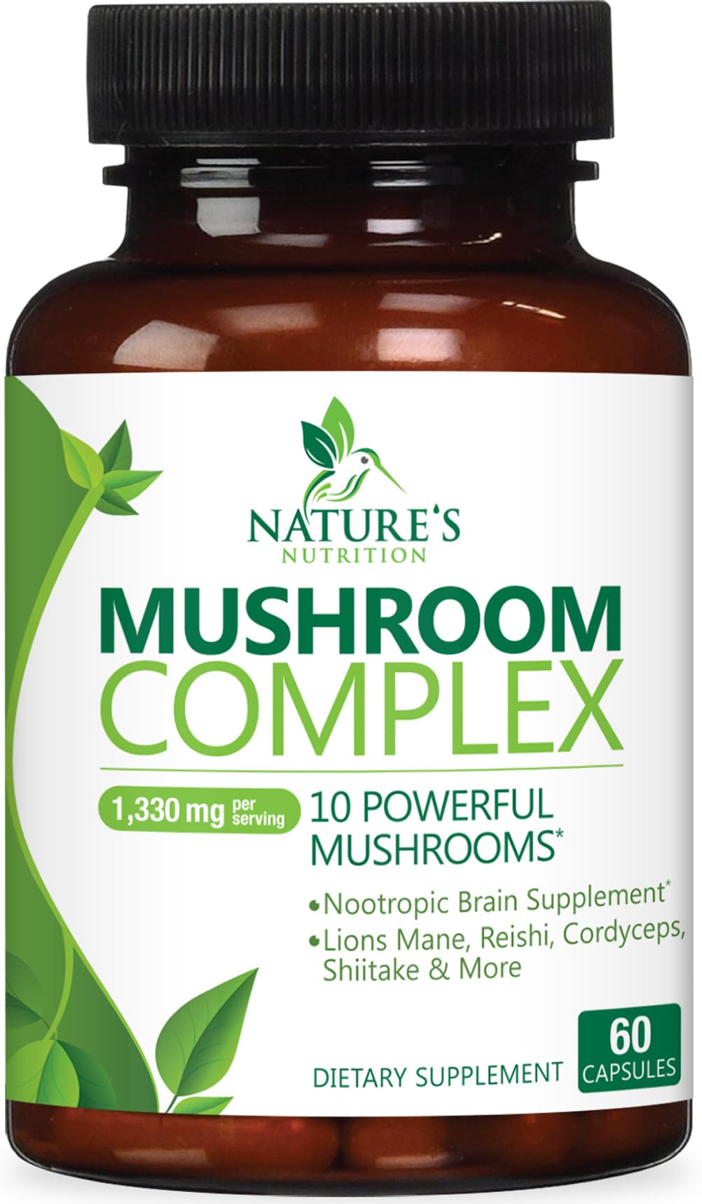 Mushroom Brain Supplement 1330 mg – 10 in 1 High Strength Complex (60 Capsules) | Lions Mane, Reishi, Cordyceps