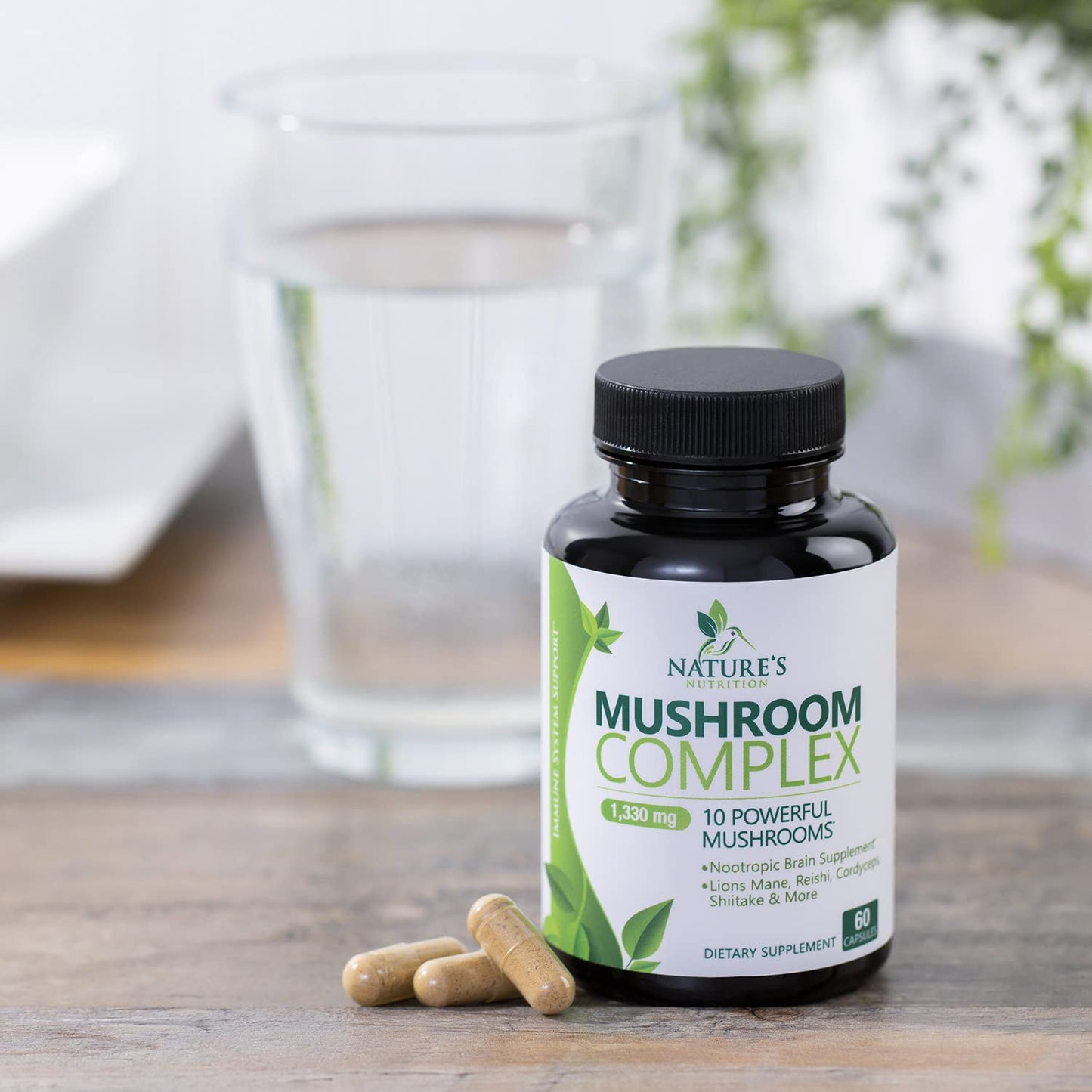 Mushroom Brain Supplement 1330 mg – 10 in 1 High Strength Complex (60 Capsules) | Lions Mane, Reishi, Cordyceps