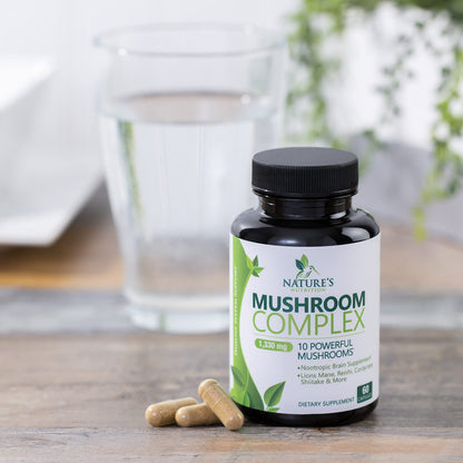 Mushroom Brain Supplement 1330 mg – 10 in 1 High Strength Complex (60 Capsules) | Lions Mane, Reishi, Cordyceps