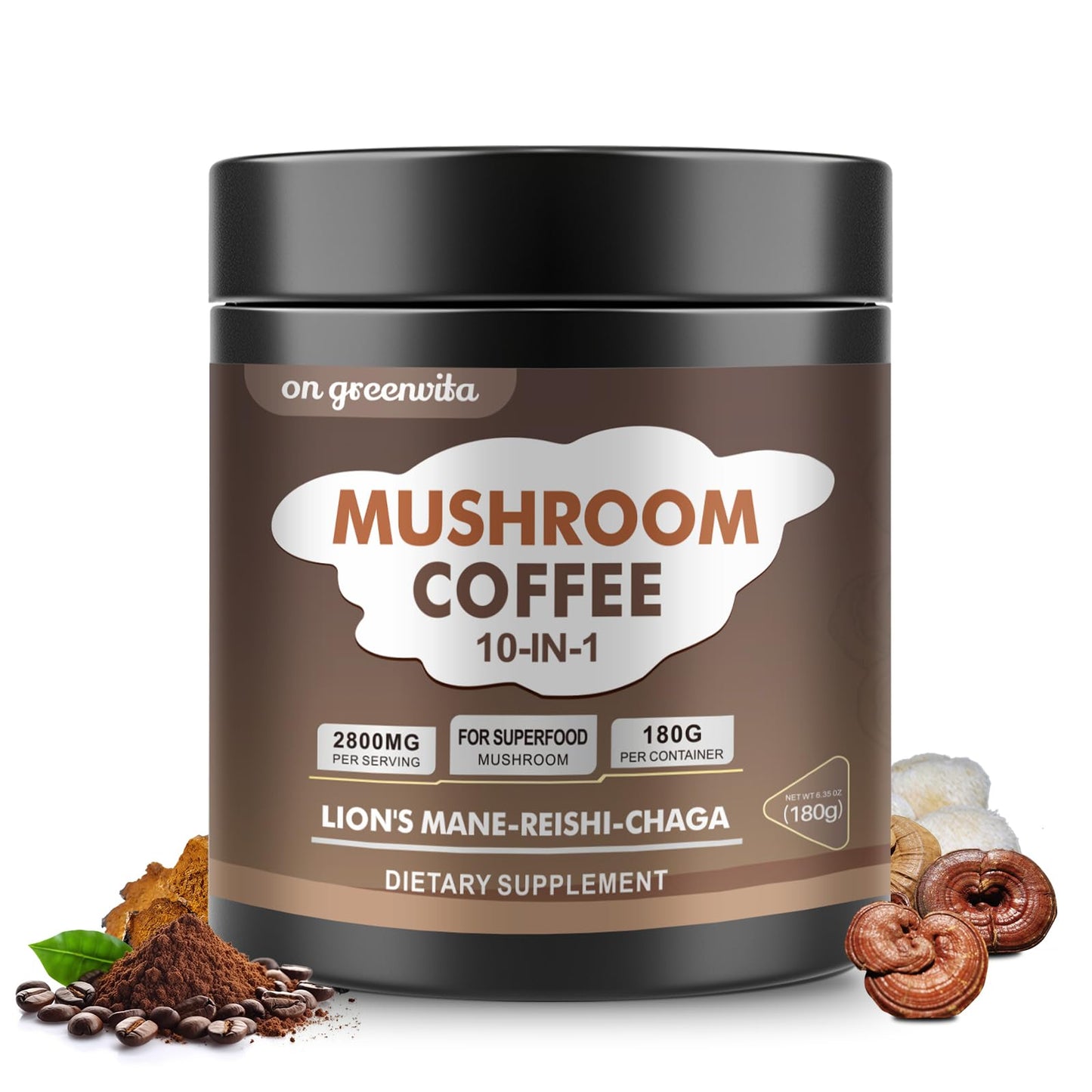 Mushroom Coffee 10-Mushroom Blend – Lion's Mane, Reishi, Cordyceps & More | Brain Boost & Focus 6.35oz