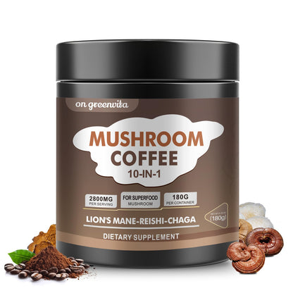 Mushroom Coffee 10-Mushroom Blend – Lion's Mane, Reishi, Cordyceps & More | Brain Boost & Focus 6.35oz