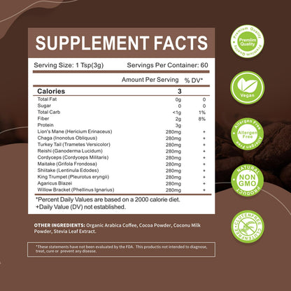 Mushroom Coffee 10-Mushroom Blend – Lion's Mane, Reishi, Cordyceps & More | Brain Boost & Focus 6.35oz