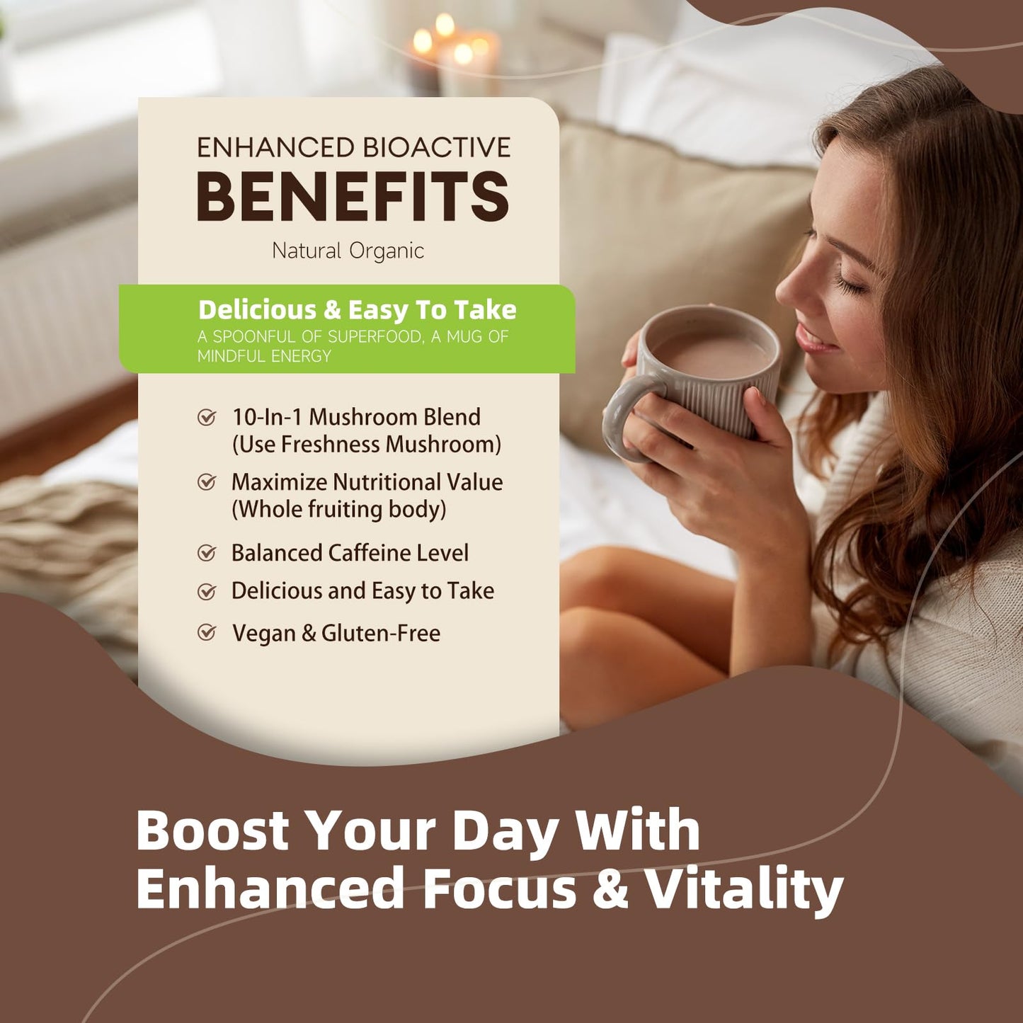 Mushroom Coffee 10-Mushroom Blend – Lion's Mane, Reishi, Cordyceps & More | Brain Boost & Focus 6.35oz