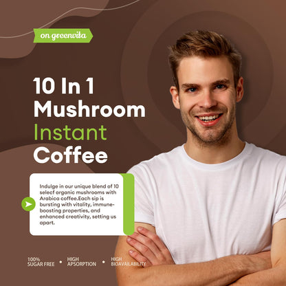Mushroom Coffee 10-Mushroom Blend – Lion's Mane, Reishi, Cordyceps & More | Brain Boost & Focus 6.35oz
