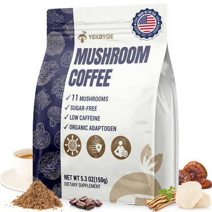 Mushroom Coffee – 11 Superfood Mushrooms with Lion’s Mane, Reishi, Chaga & Ashwagandha | Organic Instant Coffee, Low Caffeine & Sugar Free (5.3oz)