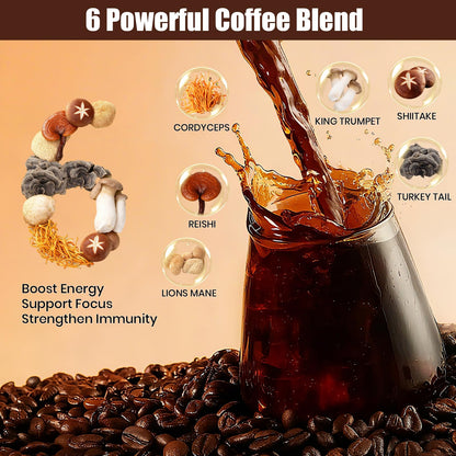 Mushroom Coffee 2000mg – Organic Instant Coffee with 6 Adaptogenic Mushrooms (Lion’s Mane & Turkey Tail), 30 Servings