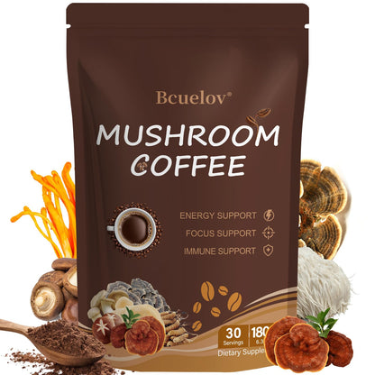 Mushroom Coffee with 6 Adaptogenic Mushrooms & MCT Oil – 30 Servings