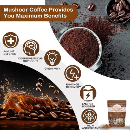 Mushroom Coffee with 6 Mushrooms (Cordyceps, Reishi, Lion's Mane, Shiitake, Turkey Tail, King Trumpet) – Instant Coffee Powder for Energy, Focus & Immune Support | 30 Servings