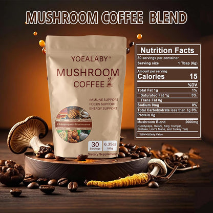 Mushroom Coffee Blend: 6 Adaptogenic Mushrooms + MCT Oil - 180g