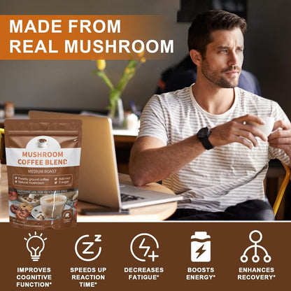 Organic Mushroom Coffee Blend with Lion's Mane, Cordyceps, Reishi, Shiitake & Turkey Tail