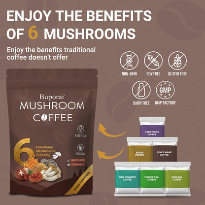 Mushroom Coffee with 6 Mushrooms – Lion’s Mane, Cordyceps, Immunity