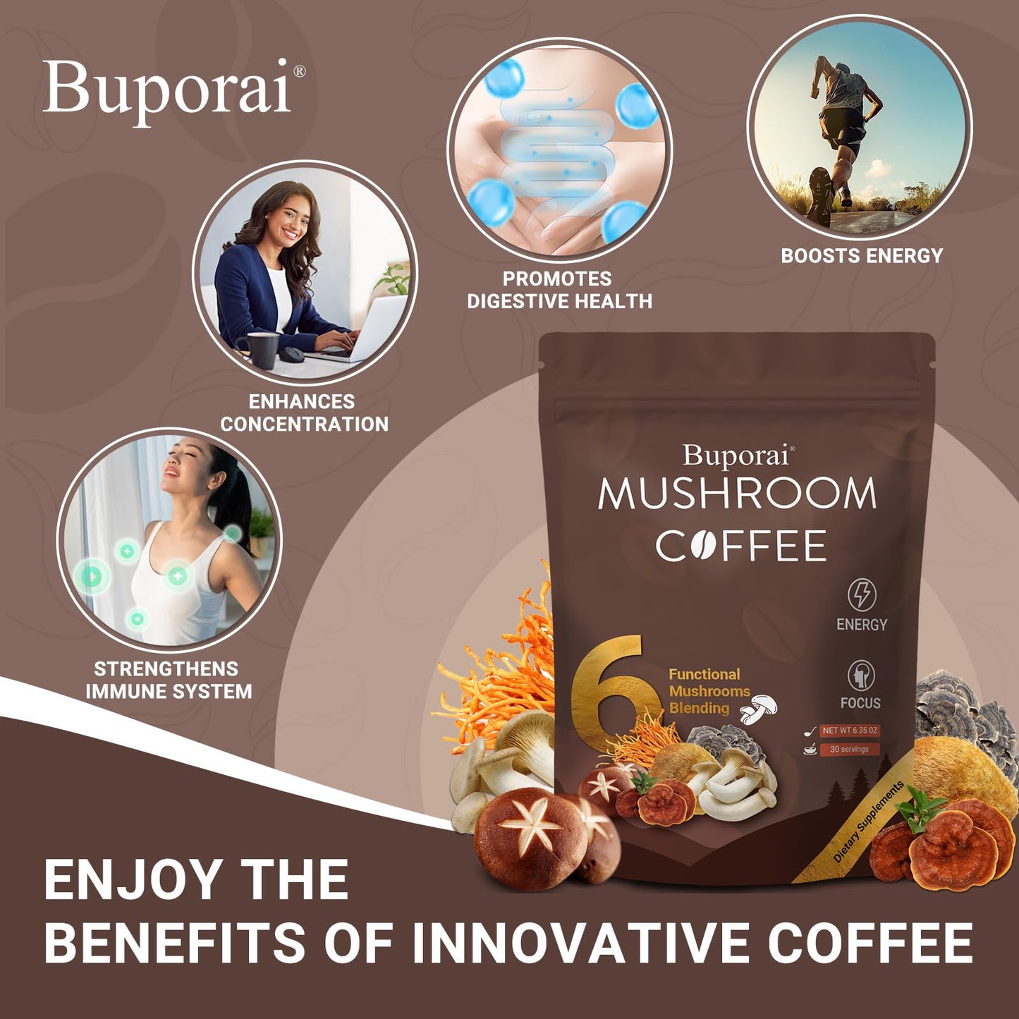 Mushroom Coffee with 6 Mushrooms – Lion’s Mane, Cordyceps, Immunity