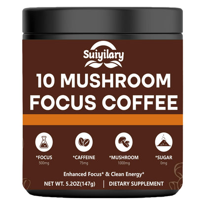Mushroom Coffee with Focus - 10-Mushroom Extract Blend (147g, 21 Servings) | Lion's Mane