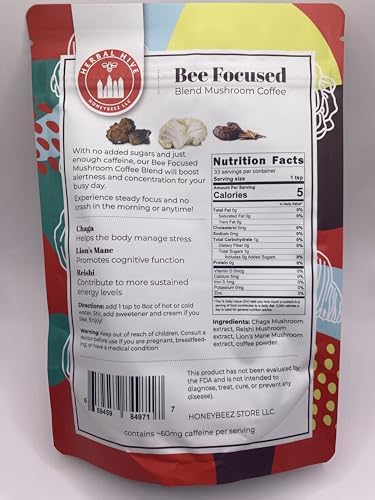 Mushroom Coffee with Adaptogens – Herbal Hive Bee Focused (Reishi, Lion's Mane, Chaga)