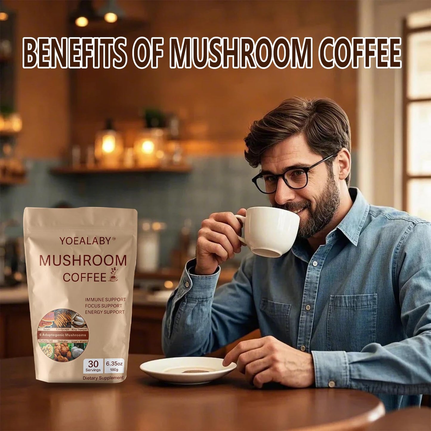 Mushroom Coffee Blend: 6 Adaptogenic Mushrooms + MCT Oil - 180g