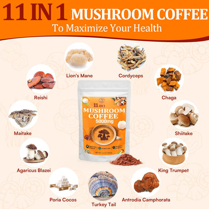 Organic Mushroom Coffee — 11 Superfood Mushrooms (Lion’s Mane, Reishi, Chaga) 5.3oz