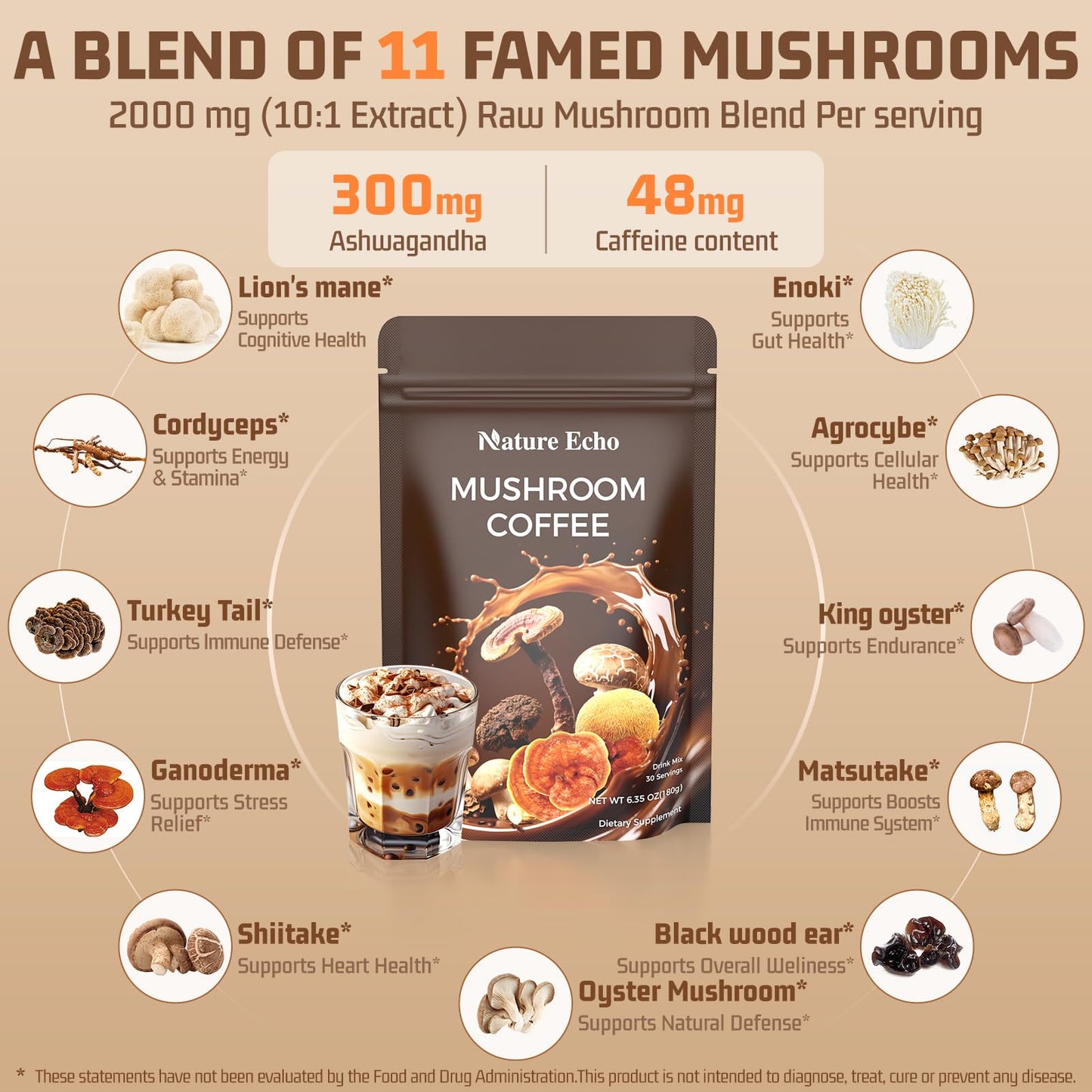 Mushroom Coffee 11 in 1 with Ashwagandha – Focus, Energy & Immunity Support