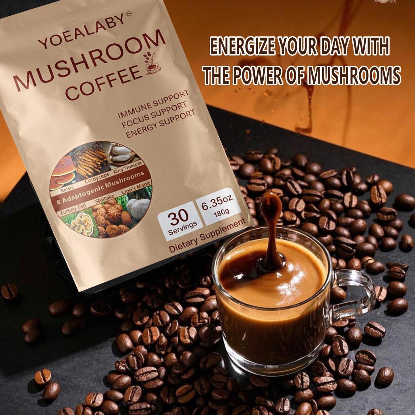 Mushroom Coffee Blend: 6 Adaptogenic Mushrooms + MCT Oil - 180g