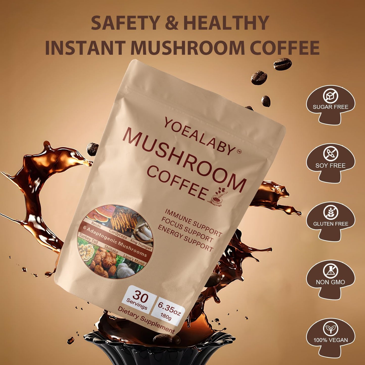 Mushroom Coffee Blend: 6 Adaptogenic Mushrooms + MCT Oil - 180g