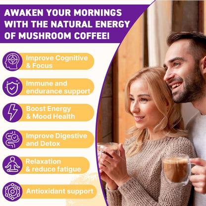 Organic Mushroom Coffee with 11 Mushrooms + 8 Adaptogens - Gluten Free, 30 Servings